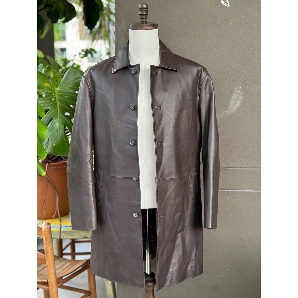 $600 BGSD Men’s Medium Brown Peter Three-Quarter Lambskin Leather Car Coat - Picture 1 of 12